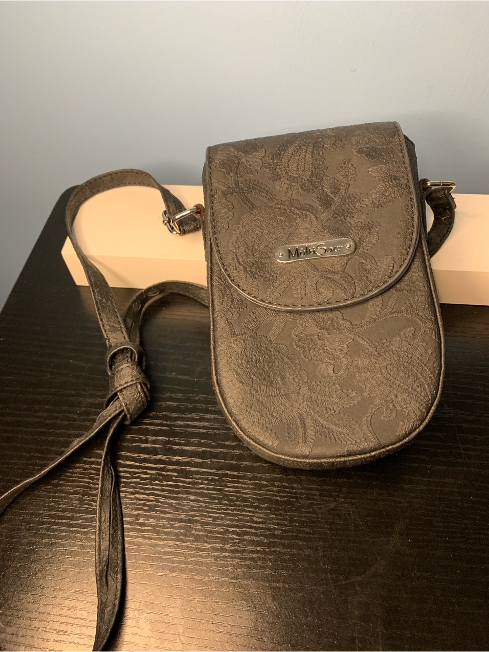 Black MultiSac Embossed Floral Crossbody wallet/Phone Bag